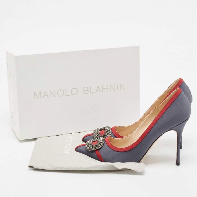 مملوكة مسبقًا Manolo Blahnik Grey Satin and Canvas Gotrian Pumps Size 39