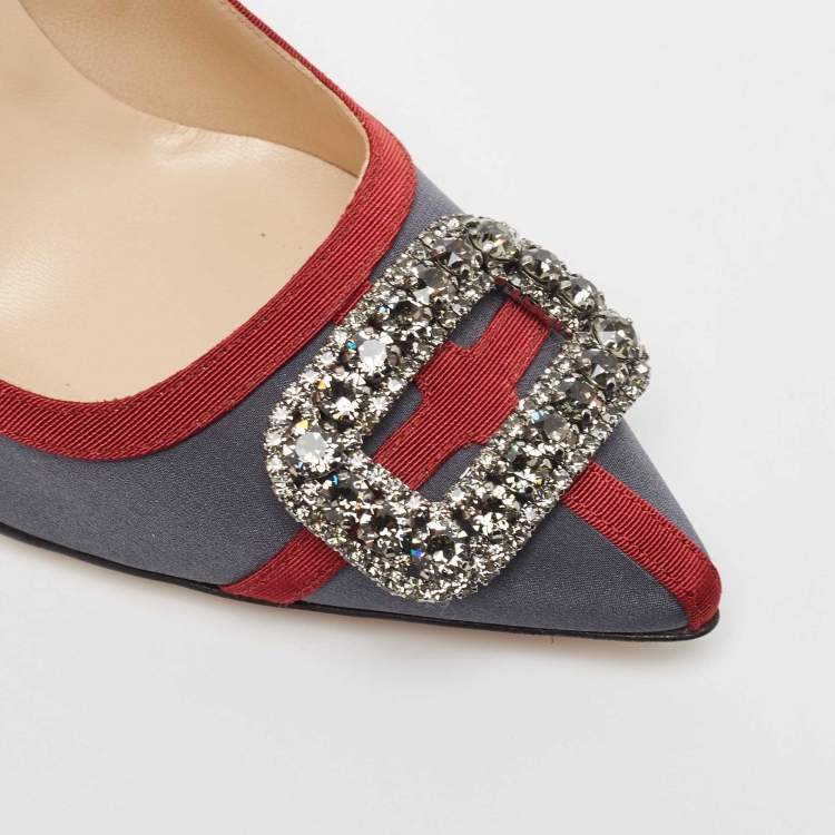 مملوكة مسبقًا Manolo Blahnik Grey Satin and Canvas Gotrian Pumps Size 39