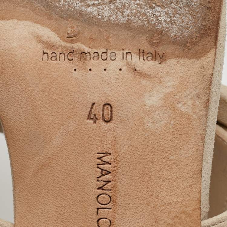 Pre Owned Manolo Blahnik Beige Suede Gable Slide Sandals Size 40