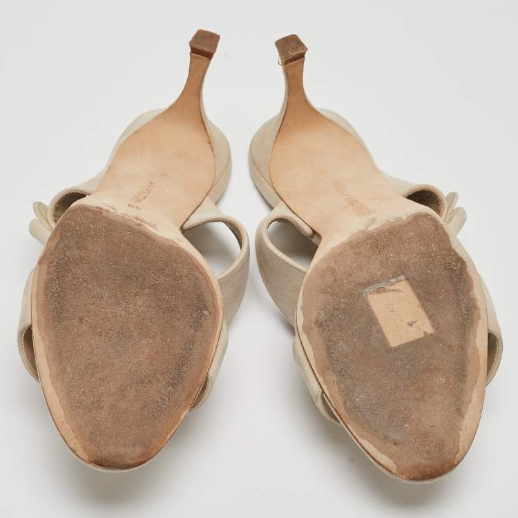 Pre Owned Manolo Blahnik Beige Suede Gable Slide Sandals Size 40