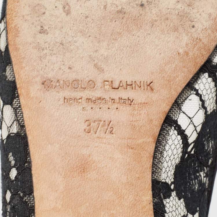 Pre Owned Manolo Blahnik Black Lace Hangisi Ballet Flats Size 37.5