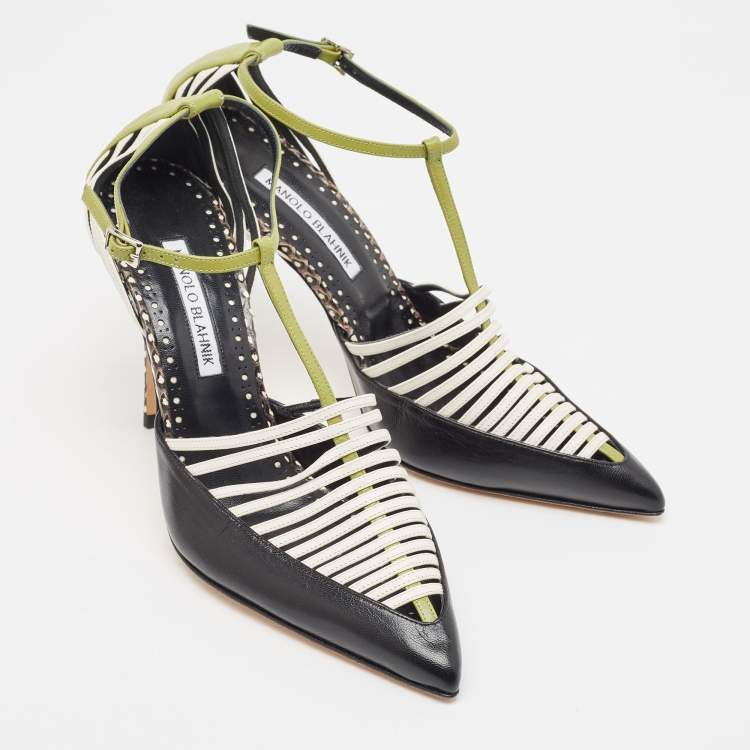 Pre Owned Manolo Blahnik Multicolor Watersnake and Leather Strappy Sandals Size 39.5