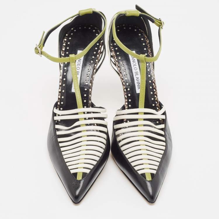 Pre Owned Manolo Blahnik Multicolor Watersnake and Leather Strappy Sandals Size 39.5