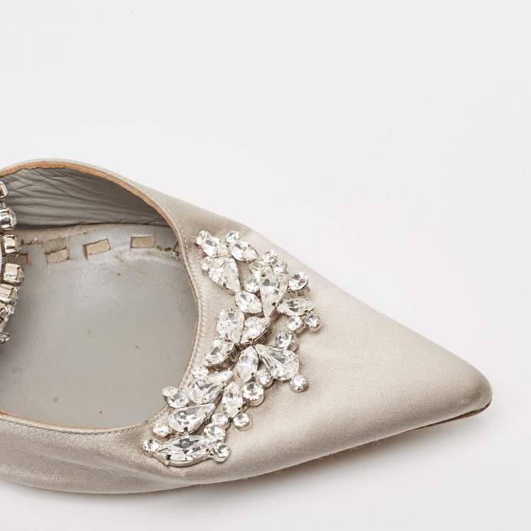 Pre Owned Manolo Blahnik Grey Satin Lurum Sandals Size 40.5