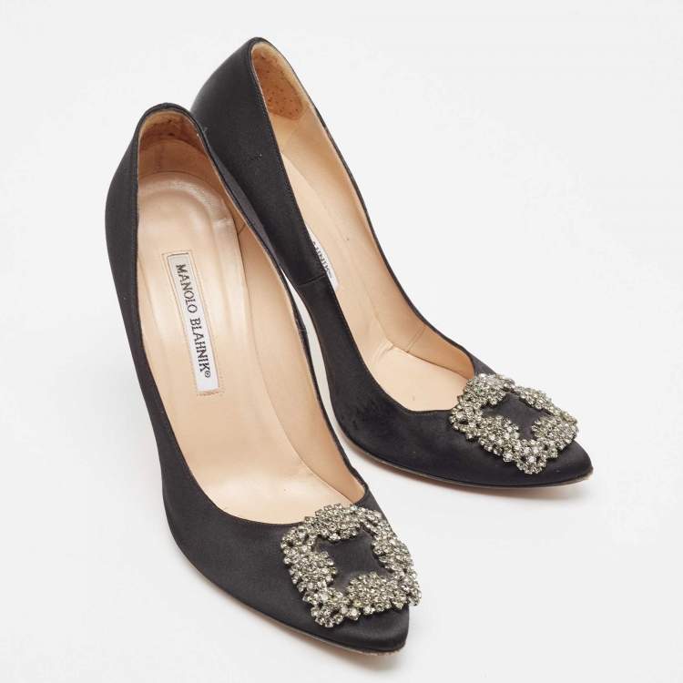 Pre Owned Manolo Blahnik Black Satin Hangisi Pumps Size 38.5