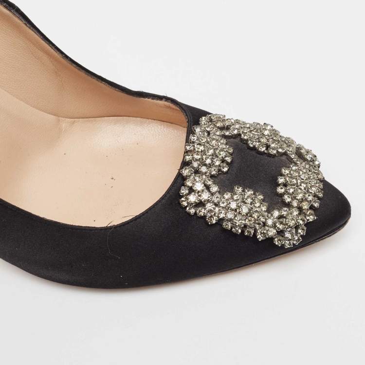 Pre Owned Manolo Blahnik Black Satin Hangisi Pumps Size 38.5