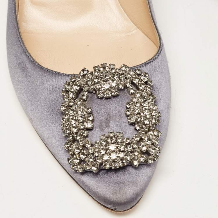 Pre Owned Manolo Blahnik Grey Satin Hangisi Pumps Size 39