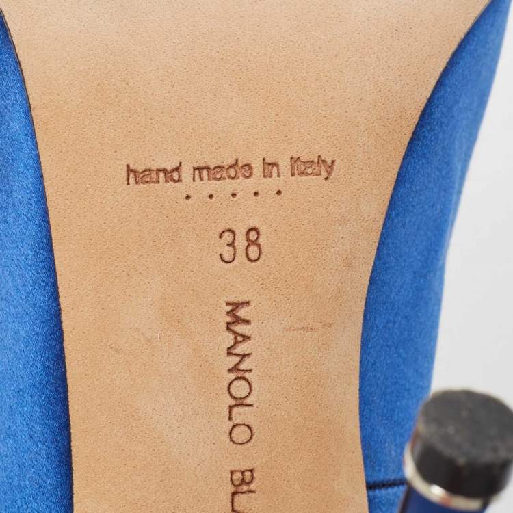 Pre Owned Manolo Blahnik Blue Satin Hangisi Pumps Size 38