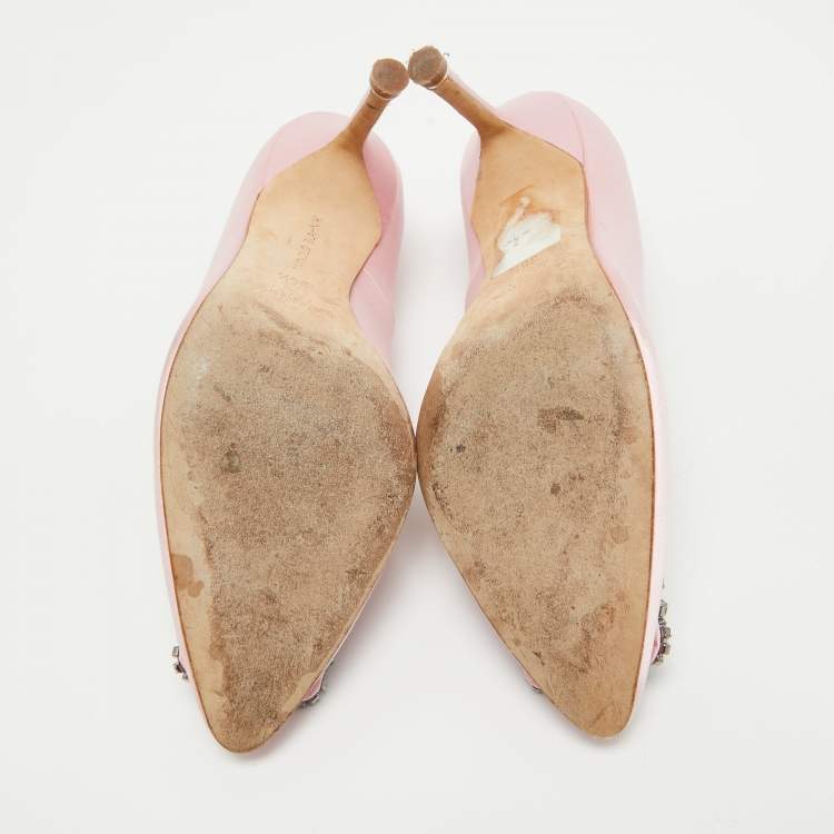 Pre Owned Manolo Blahnik Pink Satin Hangisi Pumps Size 35.5