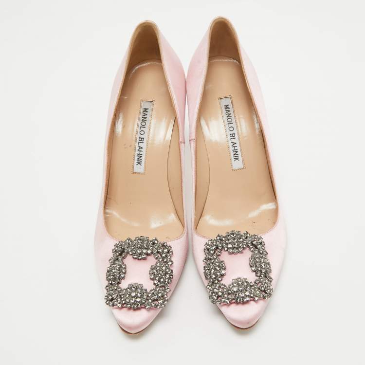Pre Owned Manolo Blahnik Pink Satin Hangisi Pumps Size 35.5