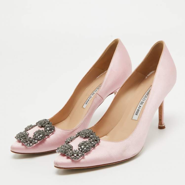 Pre Owned Manolo Blahnik Pink Satin Hangisi Pumps Size 35.5