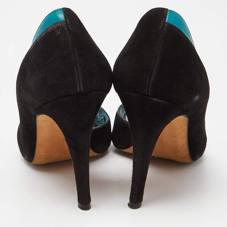 Pre Owned Manolo Blahnik Black Suede D'Orsay Peep Toe Pumps Size 37.5