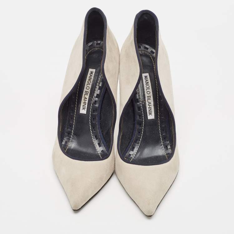 Pre Owned Manolo Blahnik Grey Suede  Pointed Toe Pumps Size 36.5