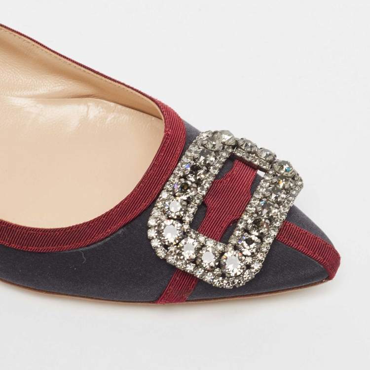 Pre Owned Manolo Blahnik Grey/Burgundy Fabric Gotrian Ballet Flats Size 37
