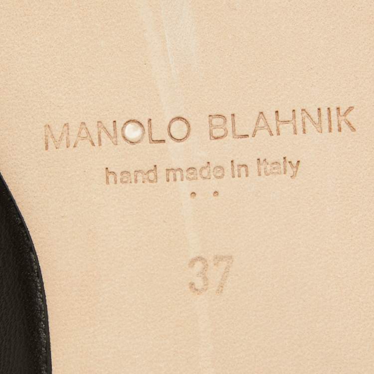 Pre Owned Manolo Blahnik Black Leather Pointed Toe Ballet Flats Size 37