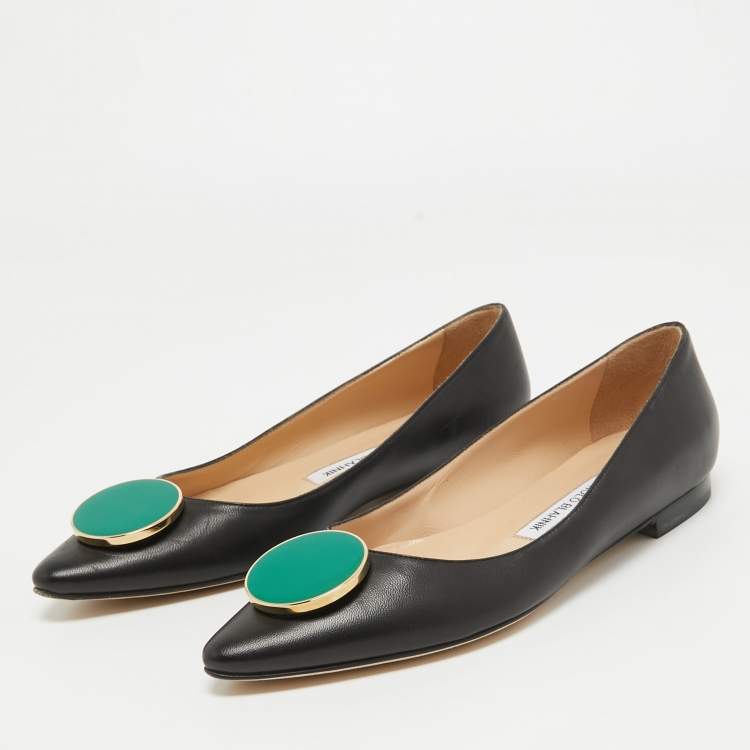 Pre Owned Manolo Blahnik Black Leather Pointed Toe Ballet Flats Size 37