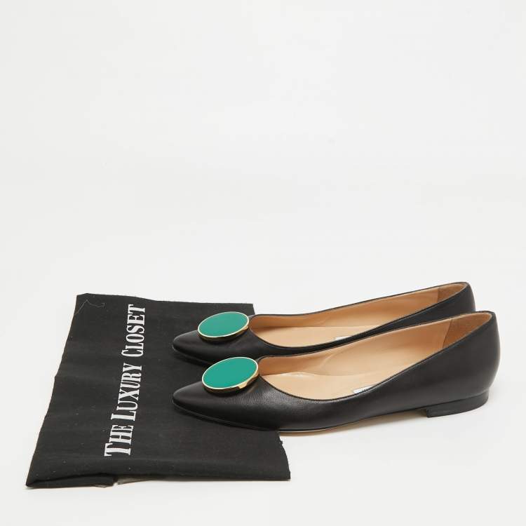 Pre Owned Manolo Blahnik Black Leather Pointed Toe Ballet Flats Size 37