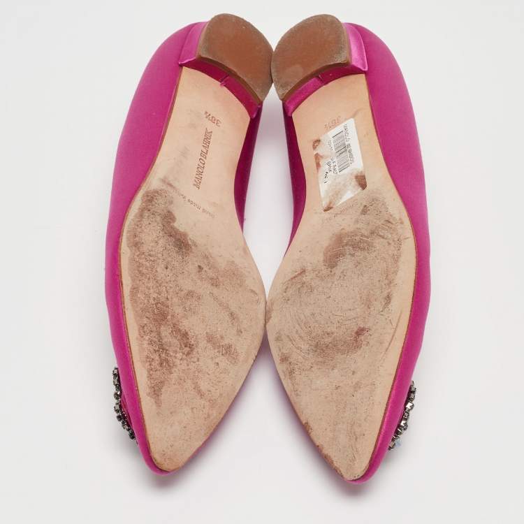 Pre Owned Manolo Blahnik Pink Satin Hangisi Ballet Flats Size 38.5