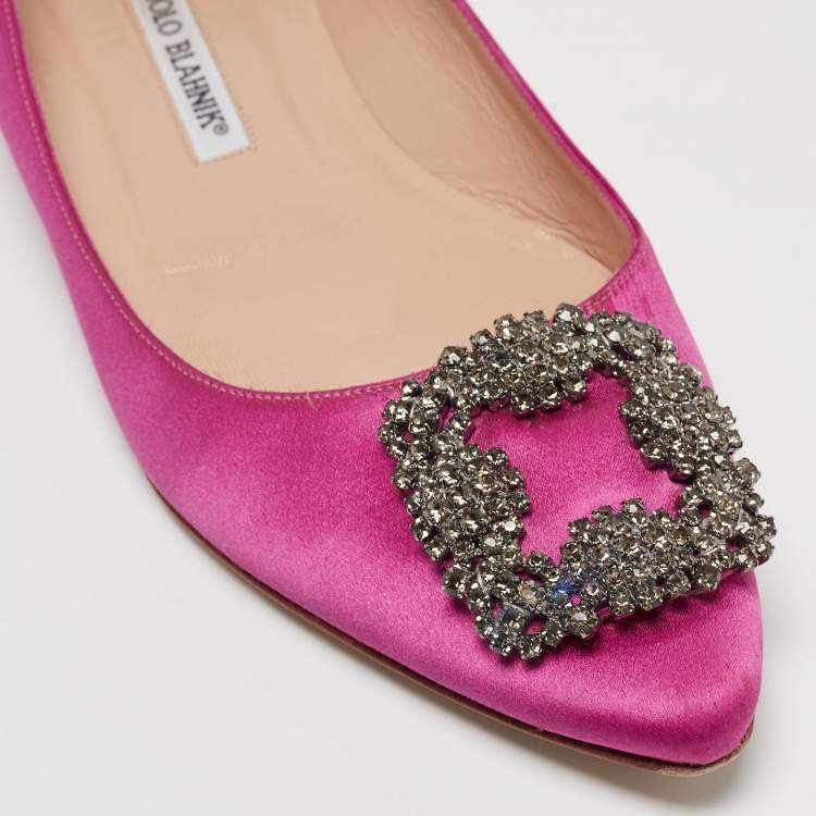 Pre Owned Manolo Blahnik Pink Satin Hangisi Ballet Flats Size 38.5