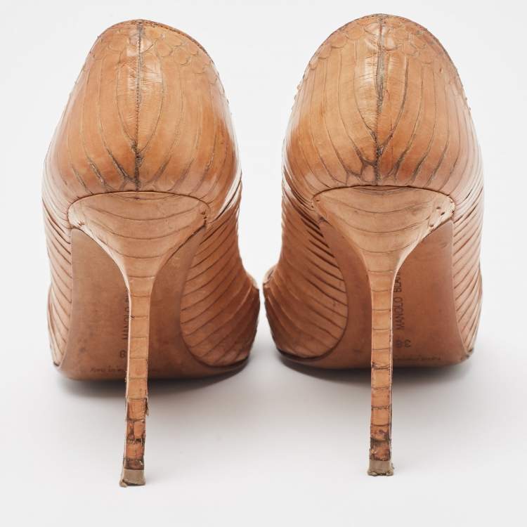 Pre Owned Manolo Blahnik Brown Watersnake  BB Pumps Size 38