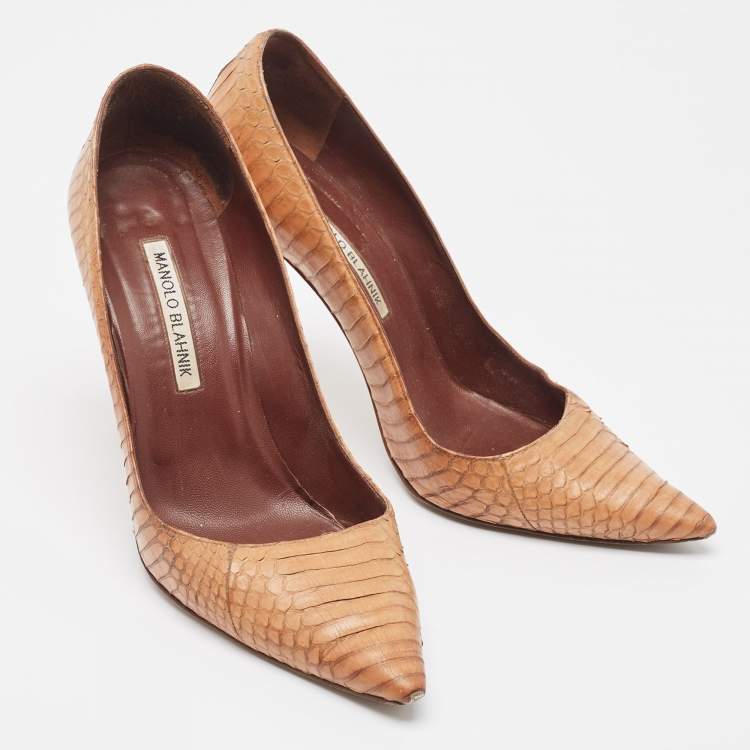 Pre Owned Manolo Blahnik Brown Watersnake  BB Pumps Size 38