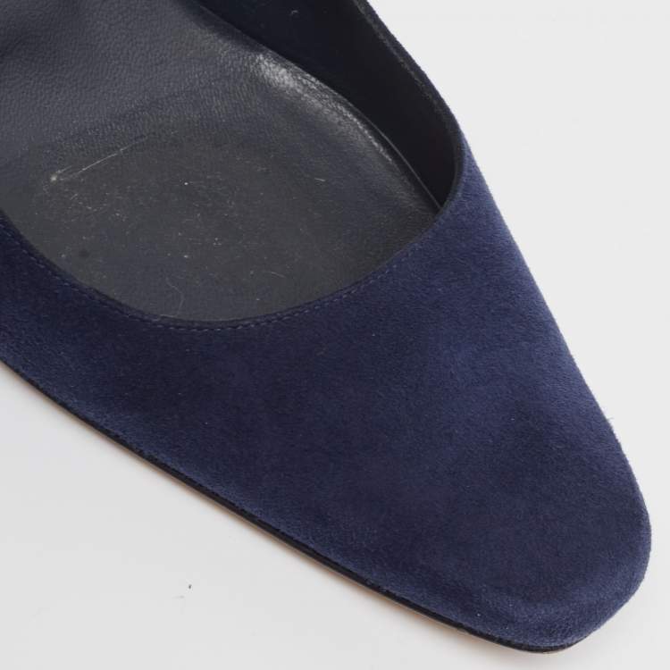 Pre Owned Manolo Blahnik Navy Blue Suede Block Heel Pumps Size 38