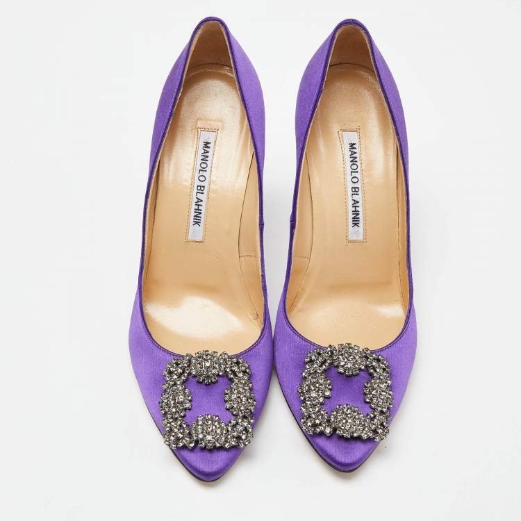 Pre Owned Manolo Blahnik Purple Satin Hangisi Pumps Size 37.5