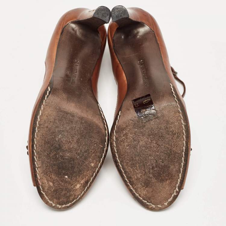 Pre Owned Manolo Blahnik Brown Leather Ankle Strap Sandals Size 39