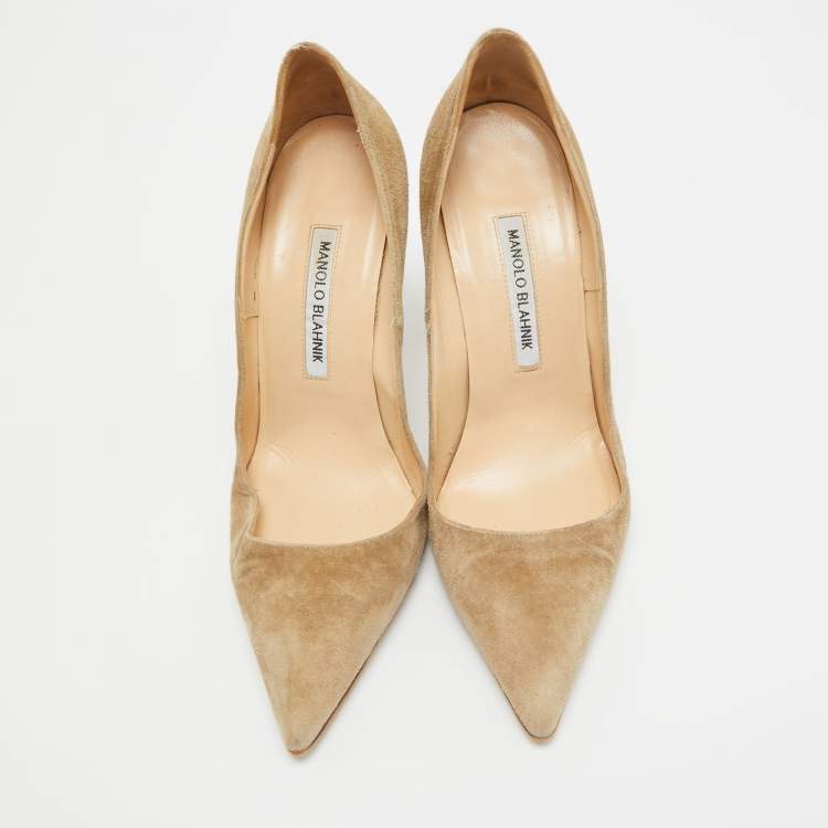 Pre Owned Manolo Blahnik Grey Suede BB Pointed Toe Pumps Size 38.5
