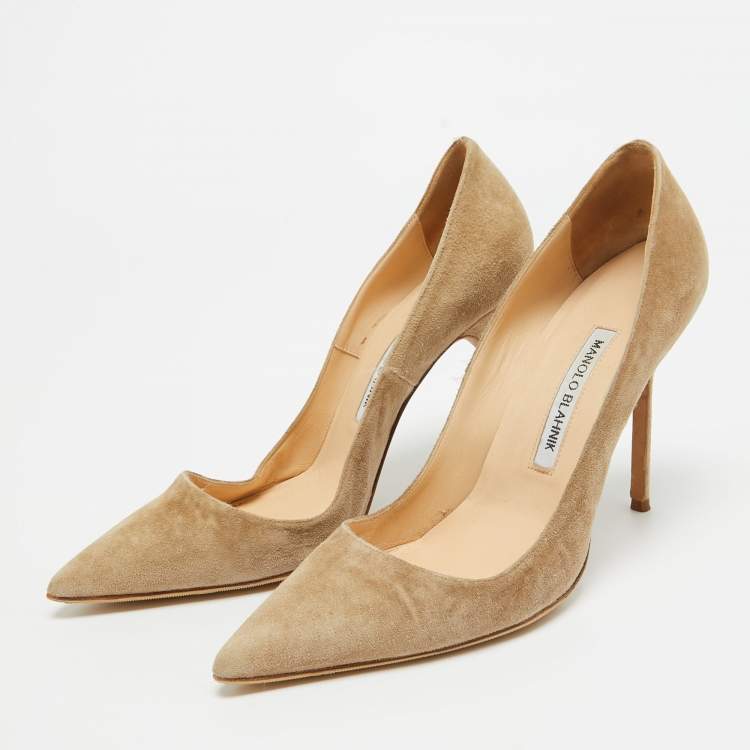 Pre Owned Manolo Blahnik Grey Suede BB Pointed Toe Pumps Size 38.5
