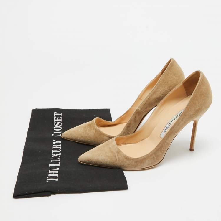 Pre Owned Manolo Blahnik Grey Suede BB Pointed Toe Pumps Size 38.5