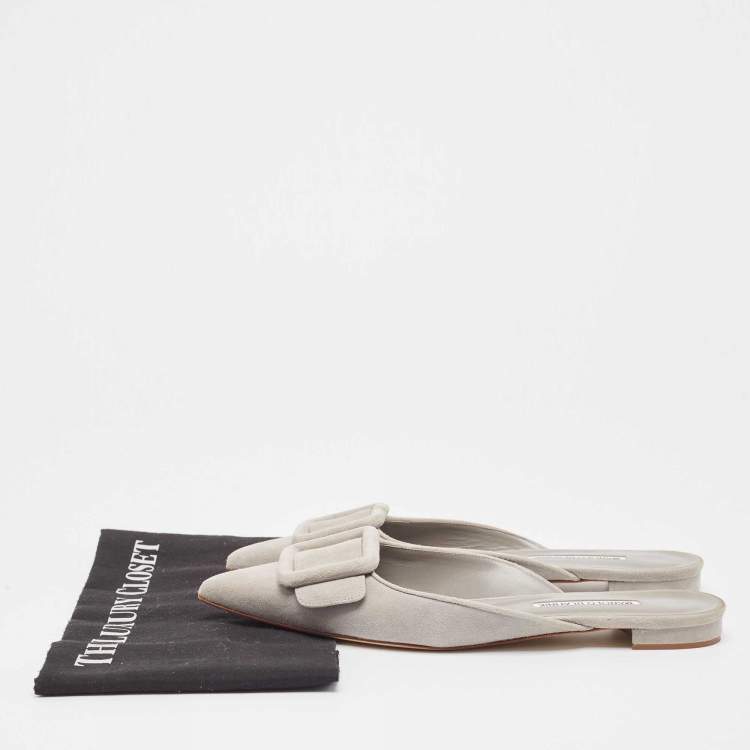 Pre Owned Manolo Blahnik Grey Suede Maysale Mules Size 39.5 