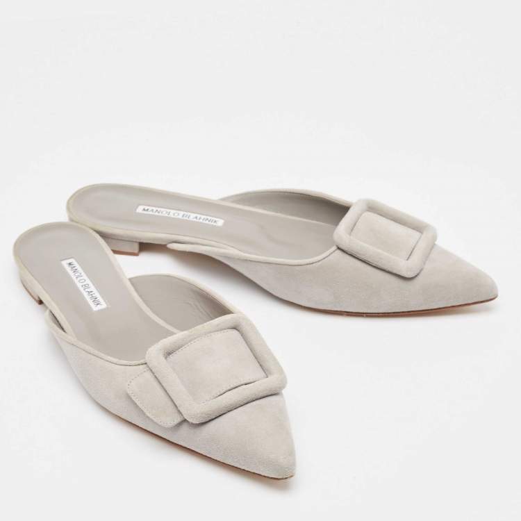 Pre Owned Manolo Blahnik Grey Suede Maysale Mules Size 39.5 