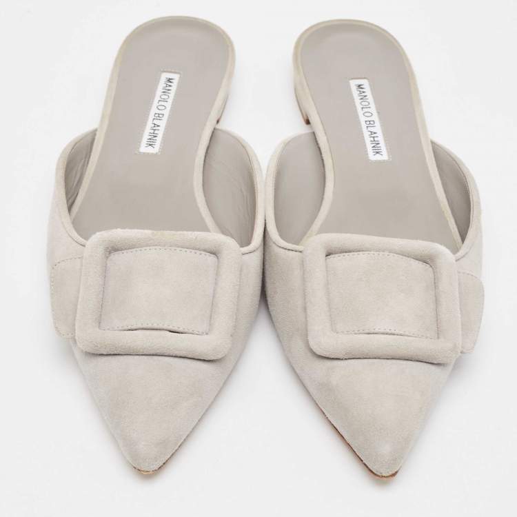 Pre Owned Manolo Blahnik Grey Suede Maysale Mules Size 39.5 