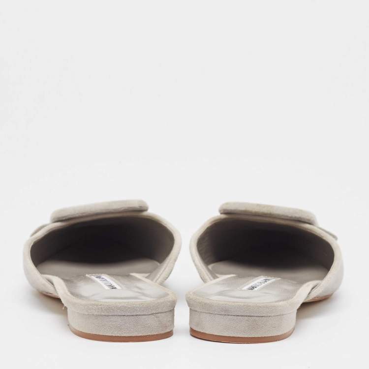 Pre Owned Manolo Blahnik Grey Suede Maysale Mules Size 39.5 