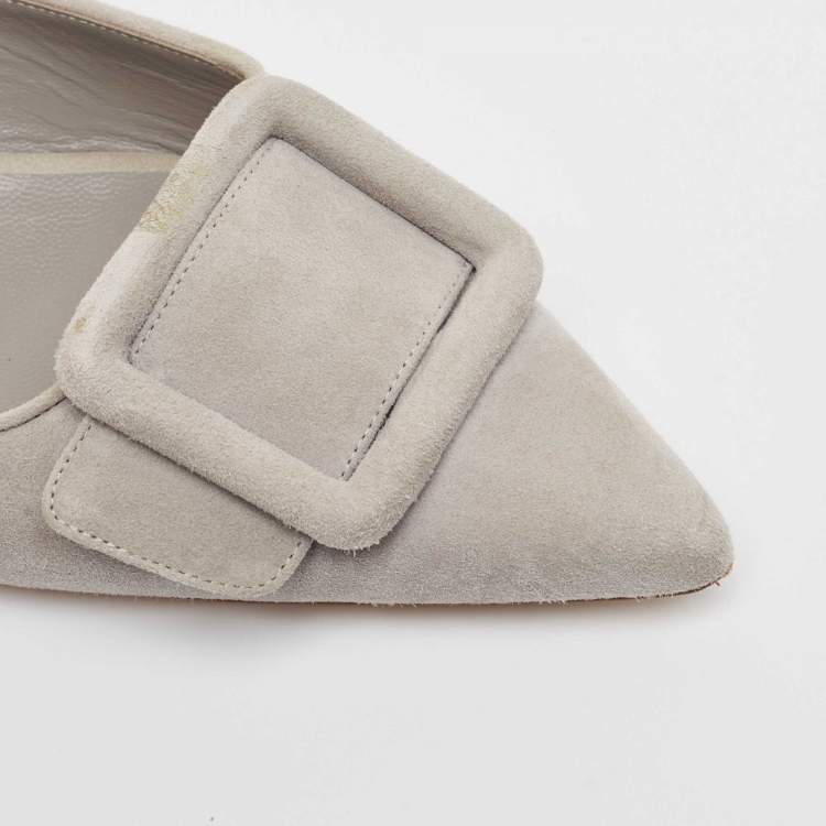 Pre Owned Manolo Blahnik Grey Suede Maysale Mules Size 39.5 