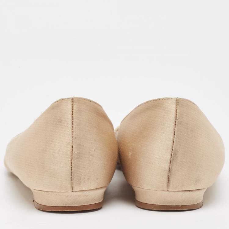 Pre Owned Manolo Blahnik Beige Satin Hangisi Ballet Flats Size 36
