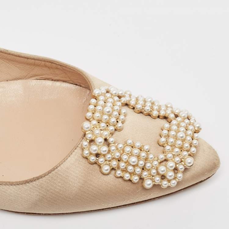Pre Owned Manolo Blahnik Beige Satin Hangisi Ballet Flats Size 36