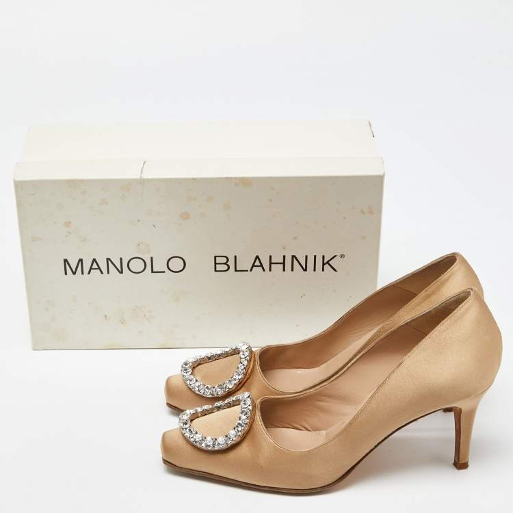 Pre Owned Manolo Blahnik Beige Satin Pumps Size 38.5