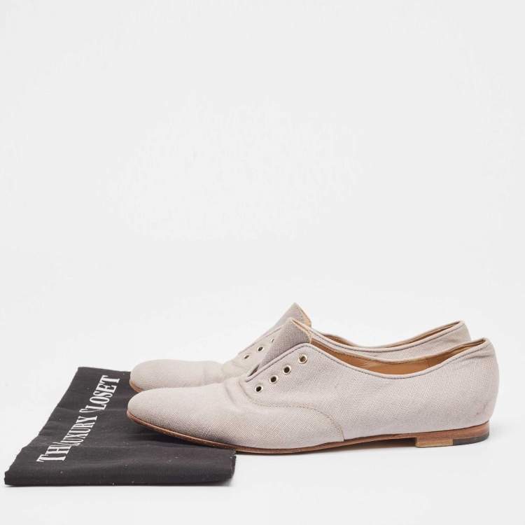 Pre Owned Manolo Blahnik Grey Canvas Oxfords Size 39.5
