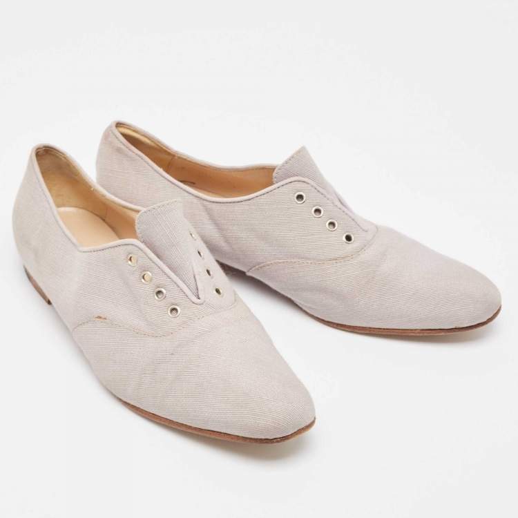 Pre Owned Manolo Blahnik Grey Canvas Oxfords Size 39.5