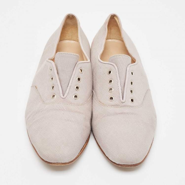 Pre Owned Manolo Blahnik Grey Canvas Oxfords Size 39.5