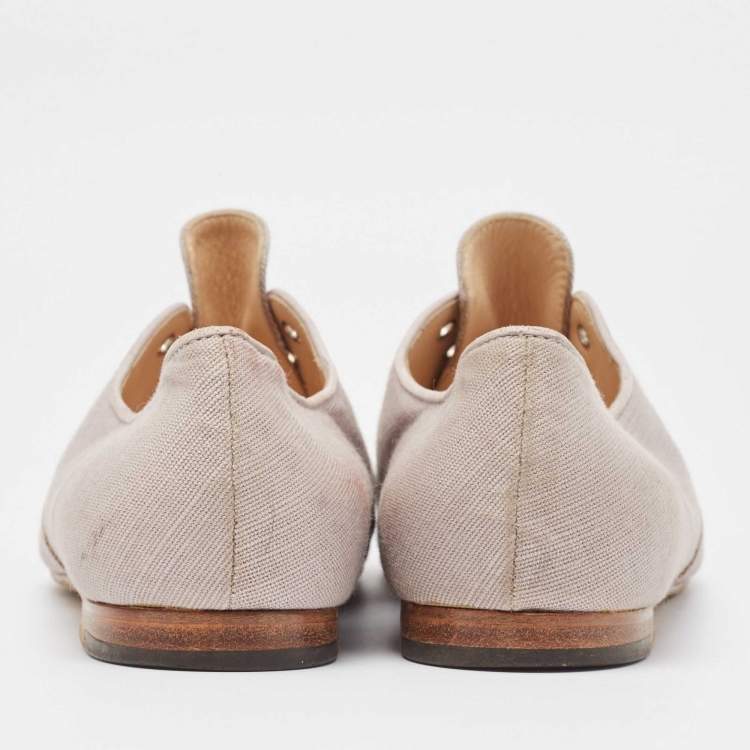 Pre Owned Manolo Blahnik Grey Canvas Oxfords Size 39.5