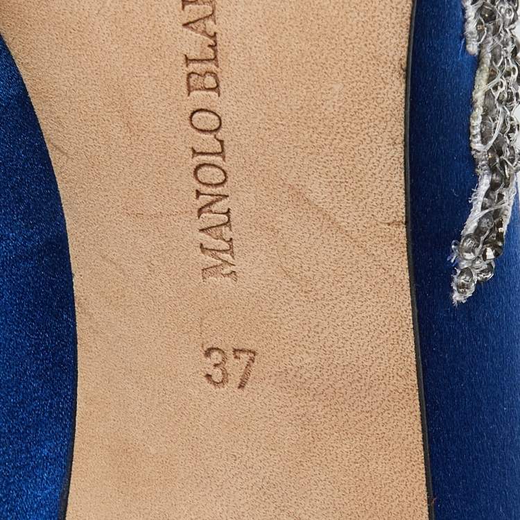 Pre Owned Manolo Blahnik Blue Satin Embellished Swan Pumps Size 37