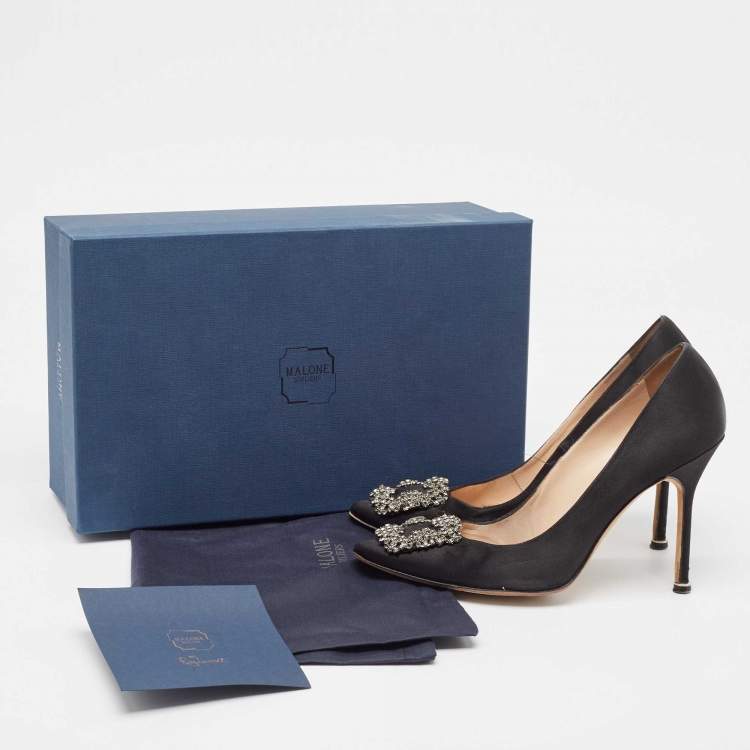 Pre Owned Manolo Blahnik Black Satin Hangisi Pumps Size 38.5