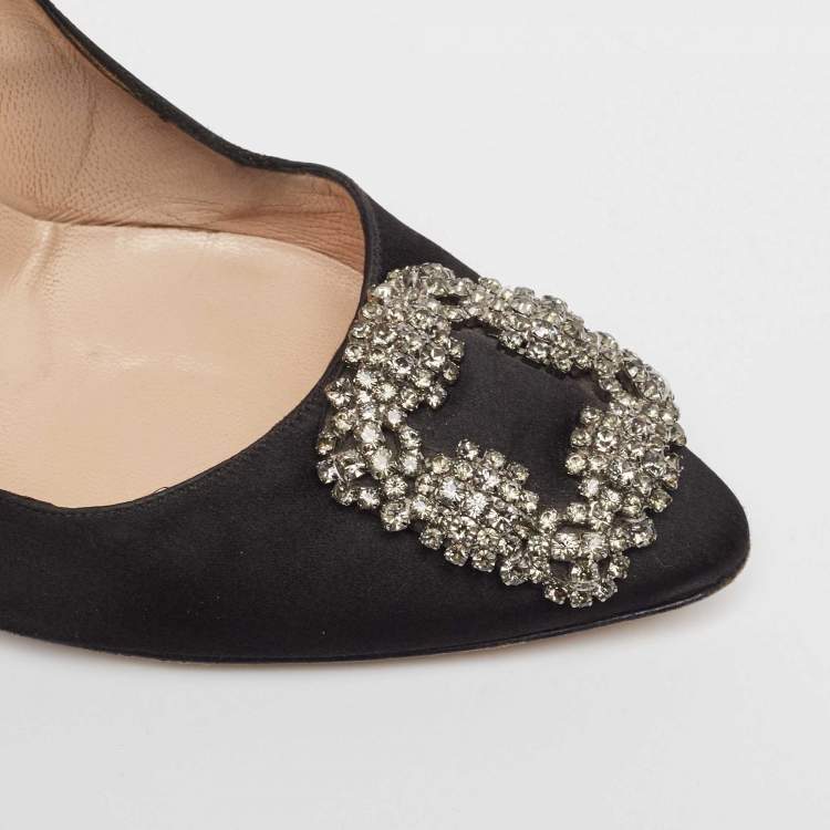 Pre Owned Manolo Blahnik Black Satin Hangisi Pumps Size 38.5