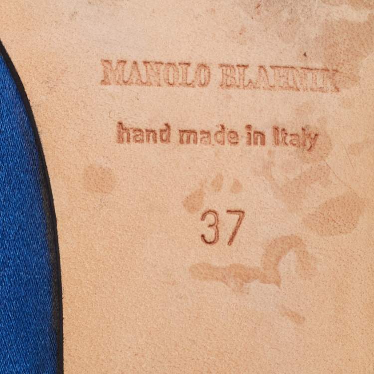 Pre Owned Manolo Blahnik Blue Satin Hangisi  Flats Size 37 