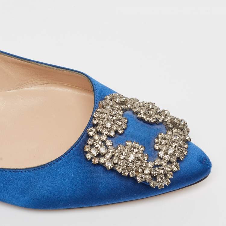Pre Owned Manolo Blahnik Blue Satin Hangisi  Flats Size 37 