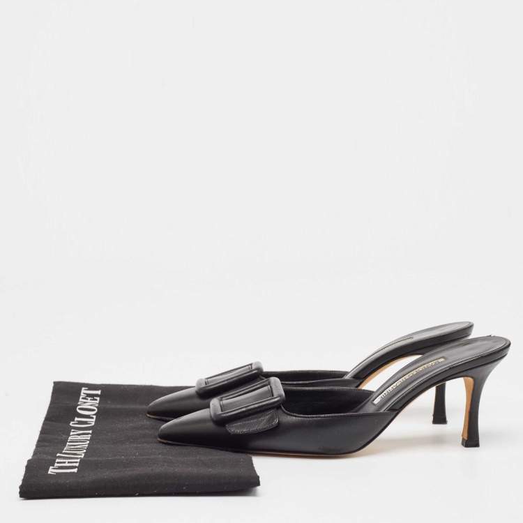 Pre Owned Manolo Blahnik Black Leather  MaySale Mules Size 37 