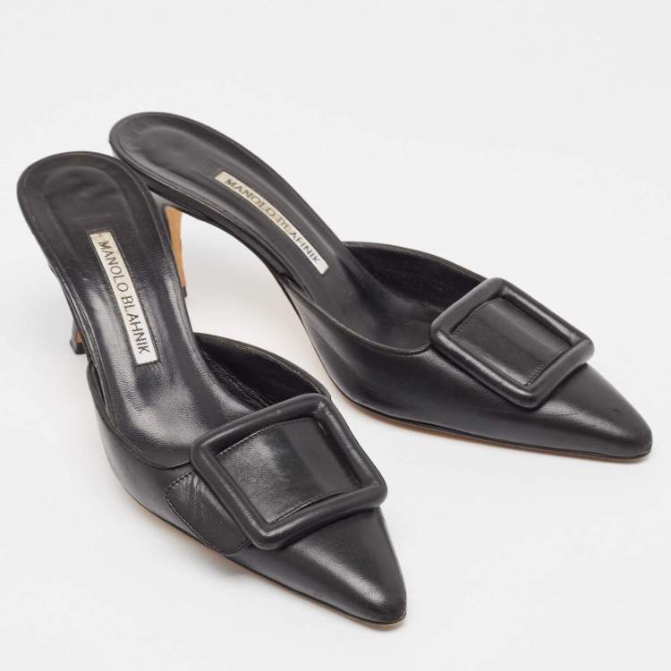 Pre Owned Manolo Blahnik Black Leather  MaySale Mules Size 37 